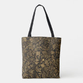Tote Bag Gold Floral Baroque Pattern on Black (Dos)