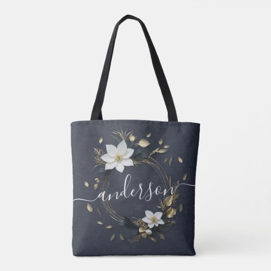 Tote Bag Gold Floral Wreath Mariage Groomsman Best Man (Dos)