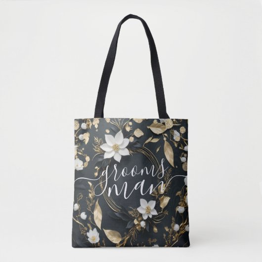 Tote Bag Gold Floral Wreath Mariage Groomsman Best Man (Devant)