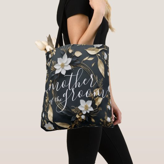 Tote Bag Gold Floral Wreath Mariage Mère de la chambre (De près)