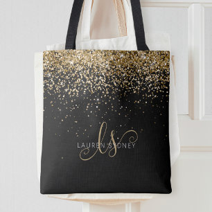 Tote Bag Gold Glitter Glam Monogram Name