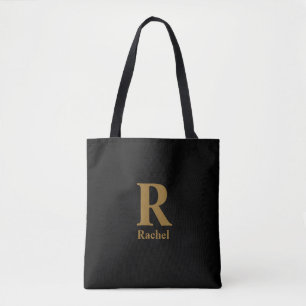 Tote Bag Gold Initial/Prénom/Famille Sur Noir