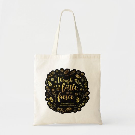 Tote Bag Gold Little Mais Fierce William Shakespeare Floral (Devant)