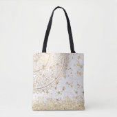 Tote Bag Gold Lotus Mandala avec Gold Stars sur Blanc (Devant)