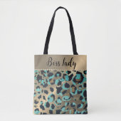 Tote Bag Gold Metallic Turquoise Lady Boss Leopard (Devant)