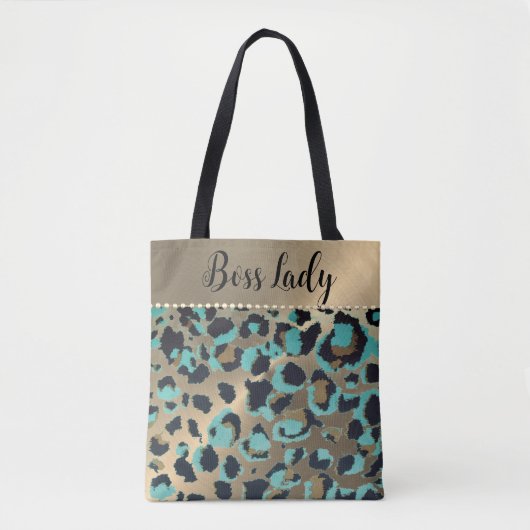 Tote Bag Gold Metallic Turquoise Lady Boss Leopard (Devant)