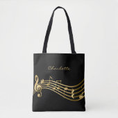 Tote Bag Gold Music Notes Custom Singer Modern Black (Devant)