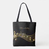 Tote Bag Gold Music Notes Custom Singer Modern Black (Dos)