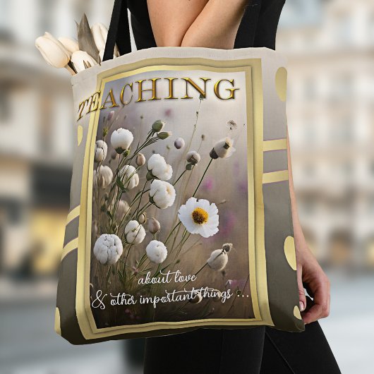 Tote Bag Gold Nature Floral Enseignant