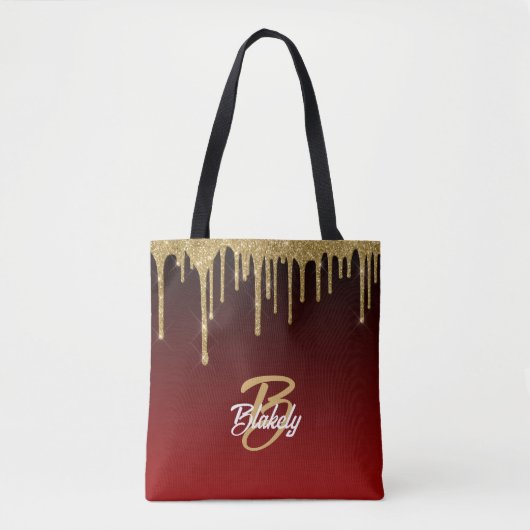 Tote Bag Gold Red Parties scintillant Drig Monogramme Éperc (Devant)