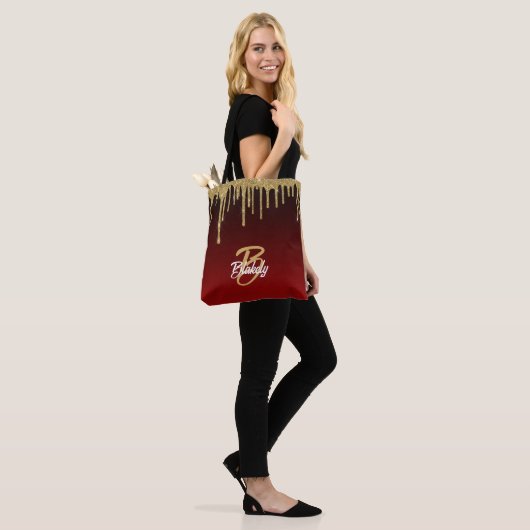 Tote Bag Gold Red Parties scintillant Drig Monogramme Éperc (Sur le modèle)
