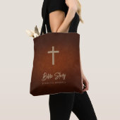 Tote Bag Gold Script Aged Leather Look Bible Study (De près)