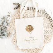 Tote Bag Gold Seashell Custom Coastal Wedding Favor