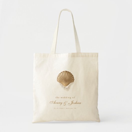 Tote Bag Gold Seashell Custom Coastal Wedding Favor (Devant)