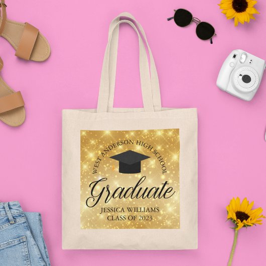 Tote Bag Gold Sparkle Graduate Chic 2023 Graduation personn