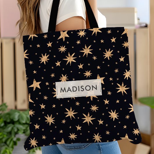Tote Bag Gold Stars Black Sky tendance Starry