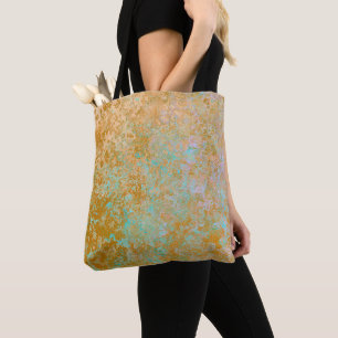 Tote Bag Gold & Turquoise Blue Patina Encre d'alcool Abstra