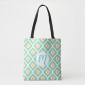 Tote Bag Gold & Turquoise Chic Ikat Motif (Devant)