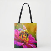Tote Bag Golden Bee Flower Magic Design (Devant)