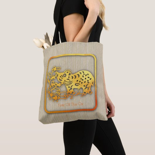 Tote Bag Golden Chinese Paper-cut Ox Année 2021 AoTB (De près)