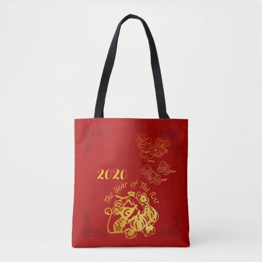 Tote Bag Golden Chinese Paper-cut Rat Année 2020 AOTB (Devant)