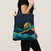 Tote Bag Golden Desert Nightscape - Cactus Art Abstrait (De près)