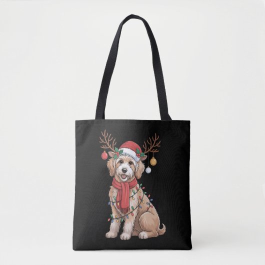 Tote Bag Golden Doodle Gorgeous Reindeer Christmas Tree  (Devant)