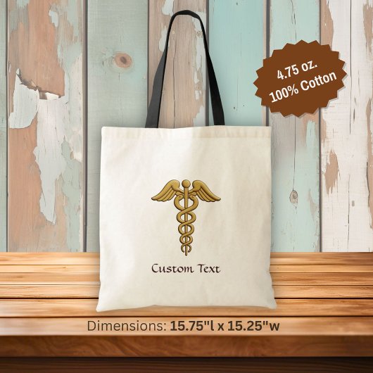 Tote Bag Golden Double Snake Caduceus