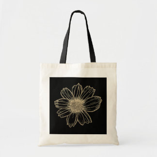 Tote Bag Golden Floral Design Black and White