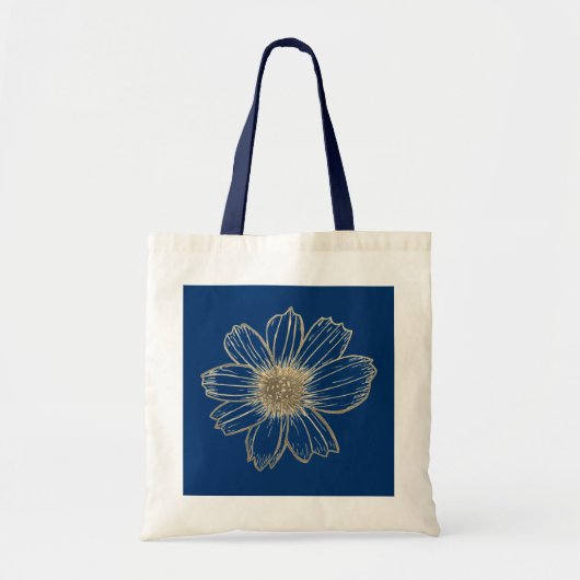 Tote Bag Golden Floral design Navy Blue (Devant)