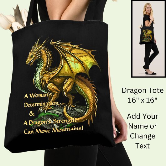 Tote Bag Golden Green Dragon & Woman Can Move Mountains