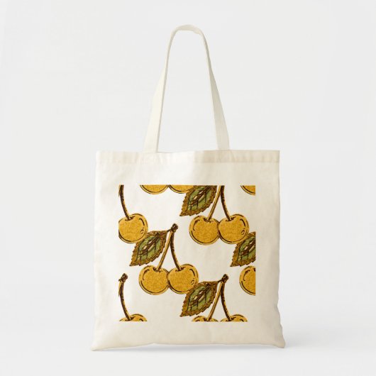Tote Bag Golden Metallic Cherries Pattern (Devant)