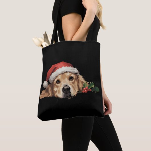 Tote Bag Golden Retriers Noël Santa Hat Chien Noël (De près)