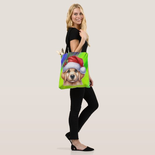 Tote Bag Golden Retriever Chien avec le Père Noël Style-825 (Sur le modèle)