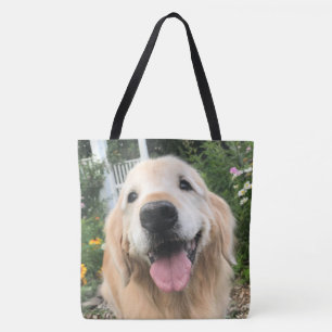 Tote Bag Golden Retriever Chien dans le jardin de fleurs
