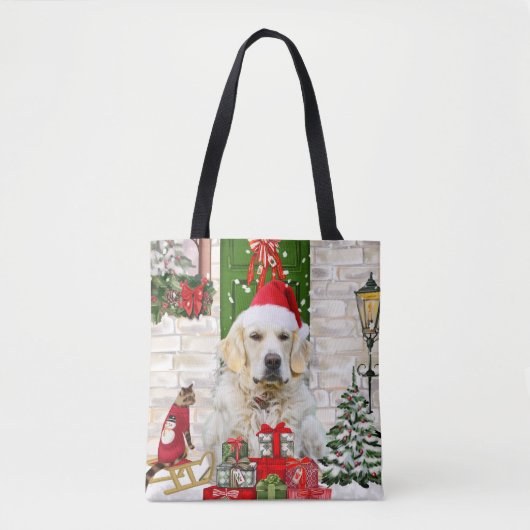 Tote Bag Golden Retriever Chien Noël (Devant)