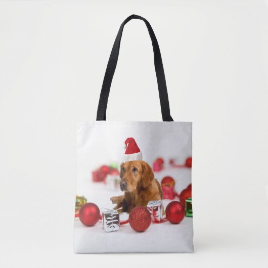 Tote Bag Golden Retriever Chien W Red Santa Hat (Devant)