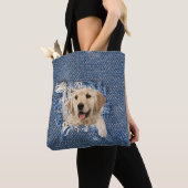 Tote Bag Golden Retriever dans Denim Hole (De près)