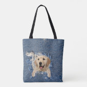 Tote Bag Golden Retriever dans trou de denim bleu effilé (Dos)