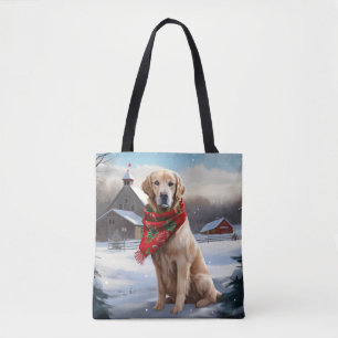 Tote Bag Golden Retriever Dog in Snow Christmas