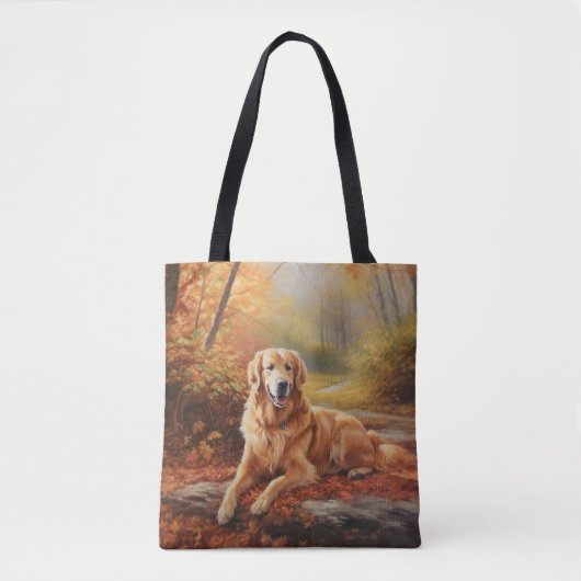 Tote Bag Golden Retriever en automne Leaves automne Inspire (Devant)
