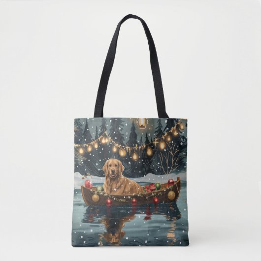Tote Bag Golden Retriever Noël Festive Voyage (Devant)