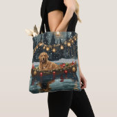 Tote Bag Golden Retriever Noël Festive Voyage (De près)