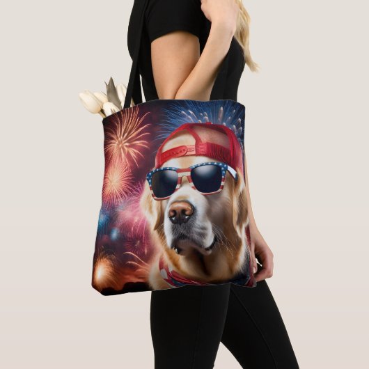 Tote Bag Golden Retriever patriotique (De près)