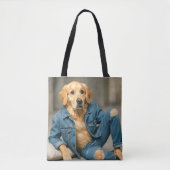 Tote Bag Golden Retriever Poster En Jeans Bleus (Devant)