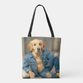 Tote Bag Golden Retriever Poster En Jeans Bleus (Dos)
