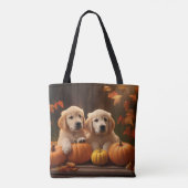 Tote Bag Golden Retriever Puppy Automne Citrouille de plais (Dos)