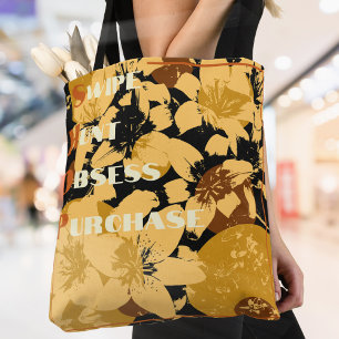 Tote Bag Golden Vintage Floral Pattern Shopping