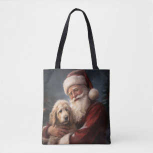 Tote Bag Goldendoodle avec Noël Festif du Père Noël