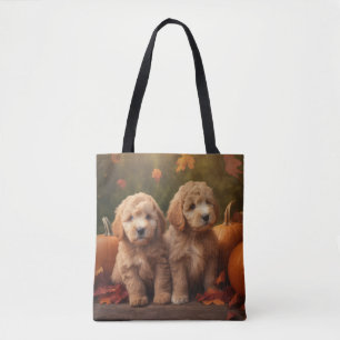Tote Bag Goldendoodle Chiot Automne Citrouille délice